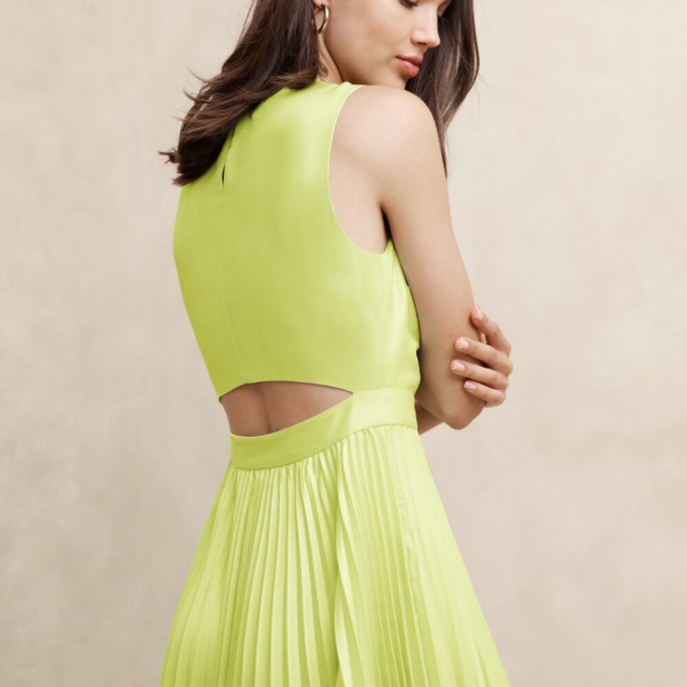 NWT Banana Republic Green Citrine Pleated Midi Dress